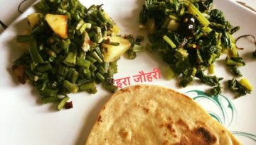 बिना मसाले की सब्जी !!! लहसुन मिर्च से छुका मूली का साग और लहसुनमिर्च से ही छुकी बोड़ा या लोभिया की सब्जी संग पराठा