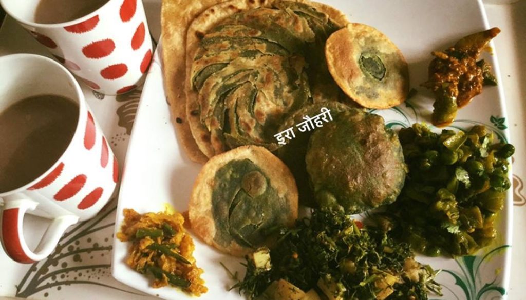 बथुये की पूड़ी  ,दुरंगी  पूड़ी और लच्छा पराठा