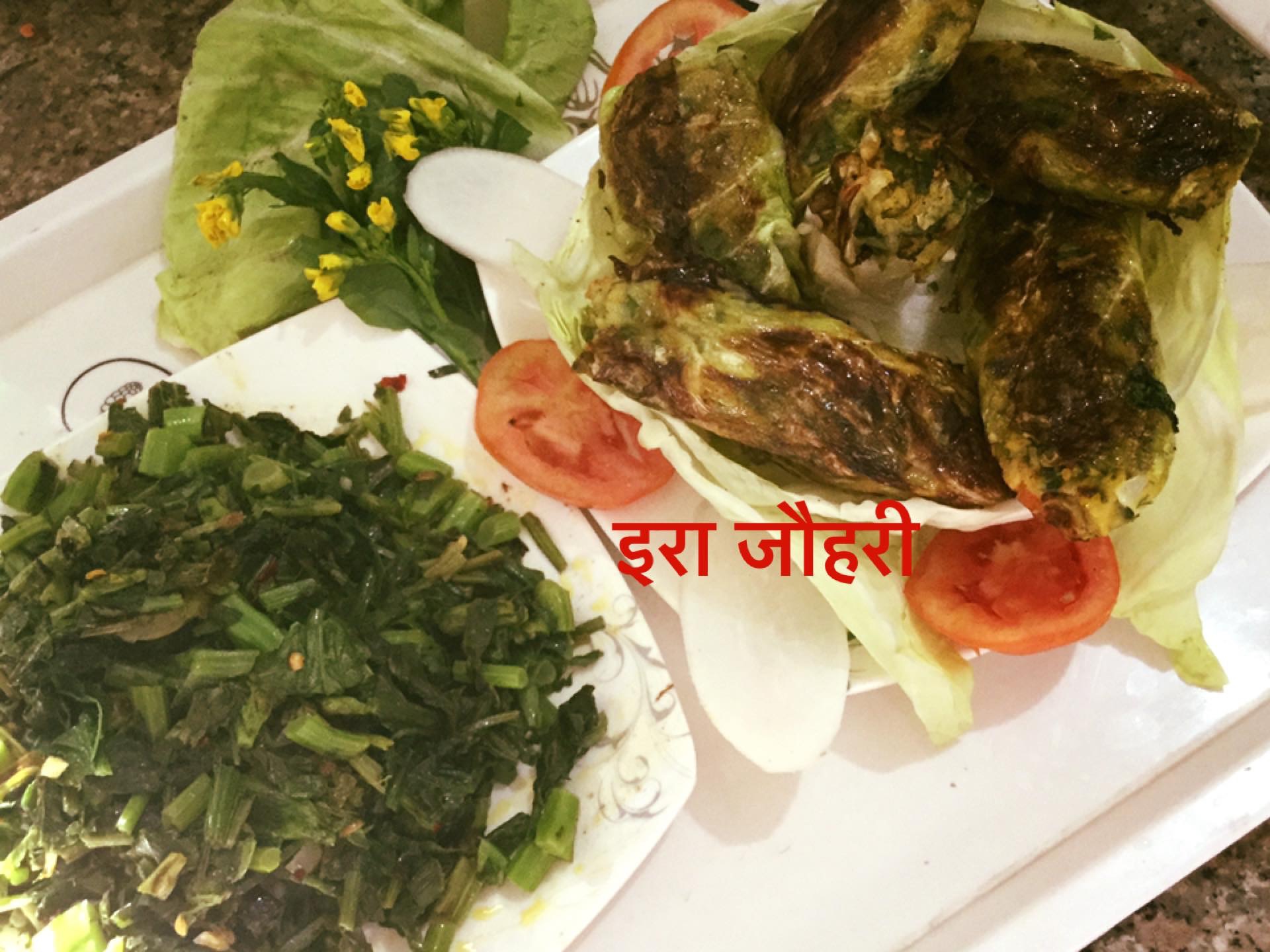 पत्तागोभी के पत्तो से बने चटपटे मज़ेदार पत्तारोल्स् ,उत्तर भारतीय देशी तरीके से बना सरसो का साग और पराठा !!!!